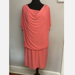 9-12 Ashley Stewart dress coral pink 14/16 NWT stretchy cowl neck